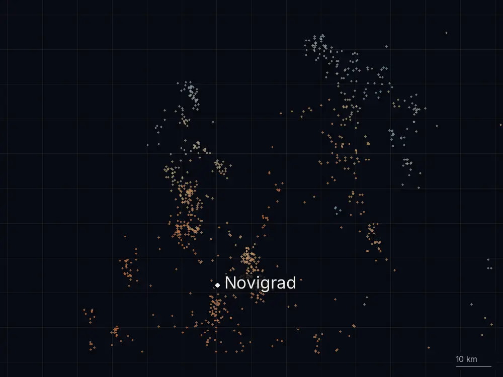Karte der Blitze bei Novigrad am Montag, 31. März 2025