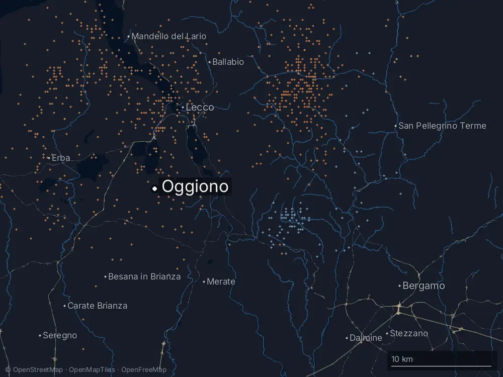 Karte der Blitze bei Oggiono am Mittwoch, 23. April 2025