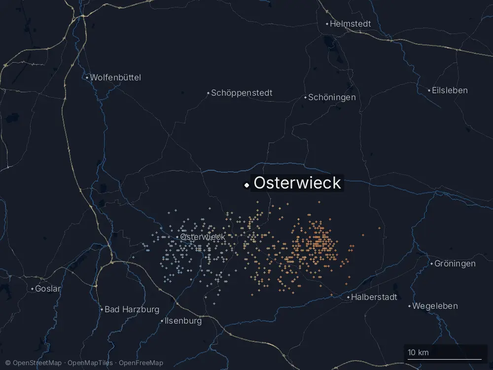 Karte der Blitze bei Osterwieck am Mittwoch, 23. April 2025
