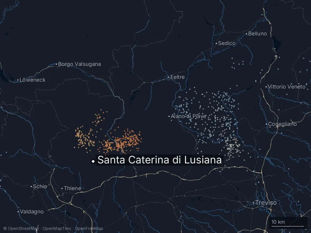 Karte der Blitze bei Santa Caterina di Lusiana am Mittwoch, 23. April 2025