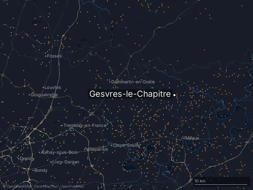 Karte der Blitze bei Gesvres-le-Chapitre am Samstag, 3. Mai 2025
