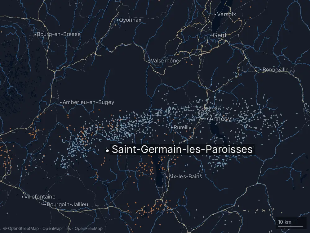 Karte der Blitze bei Saint-Germain-les-Paroisses am Sonntag, 4. Mai 2025