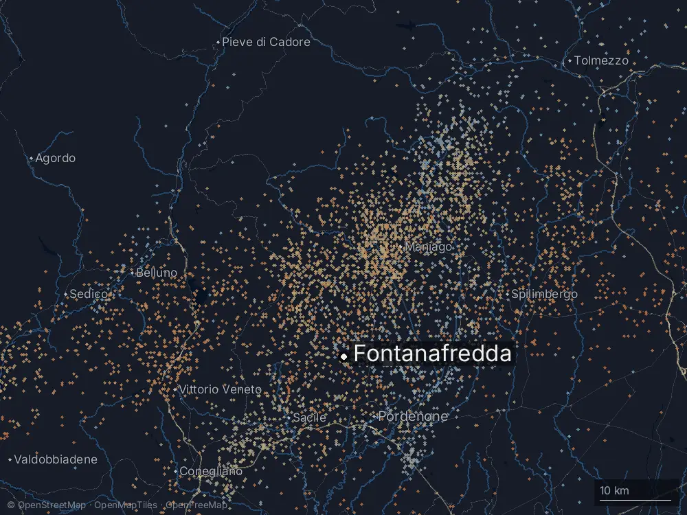 Karte der Blitze bei Fontanafredda am Montag, 5. Mai 2025