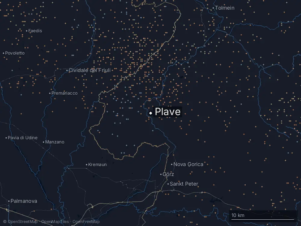Karte der Blitze bei Plave am Montag, 5. Mai 2025