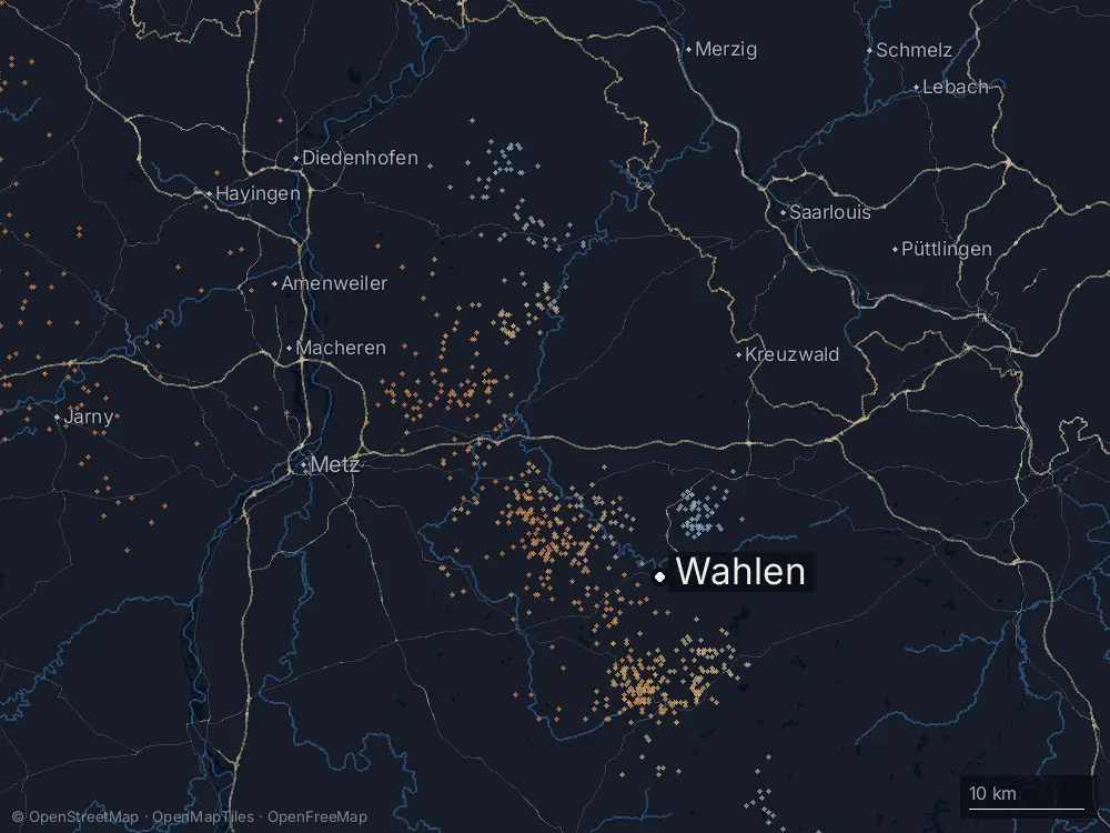 Karte der Blitze bei Wahlen am Montag, 12. Mai 2025