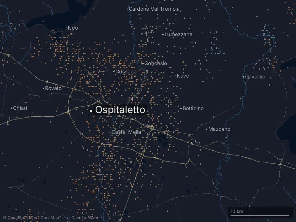 Karte der Blitze bei Ospitaletto am Donnerstag, 15. Mai 2025