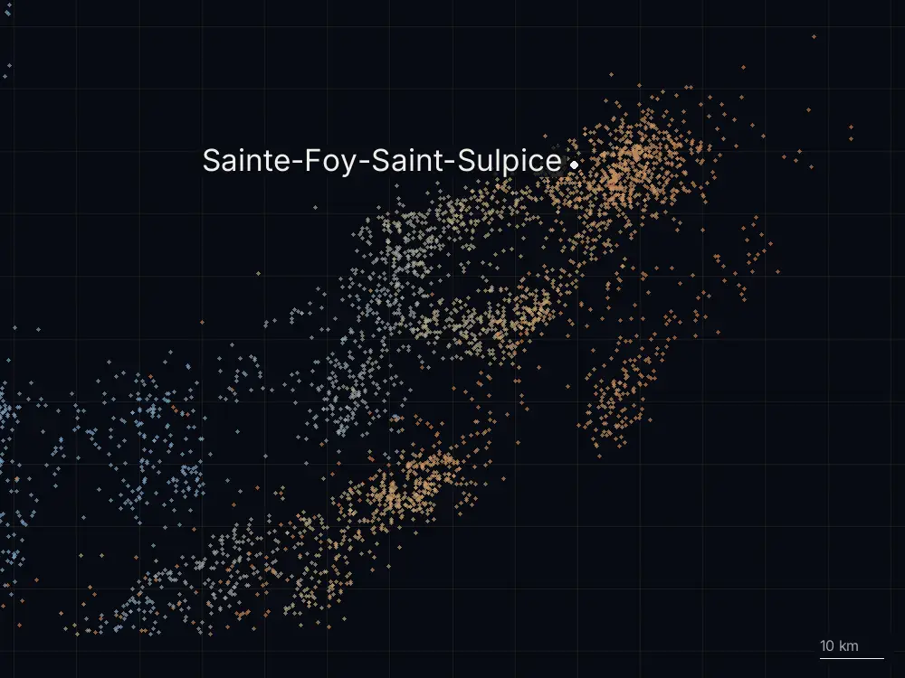 Karte der Blitze bei Sainte-Foy-Saint-Sulpice am Montag, 19. Mai 2025