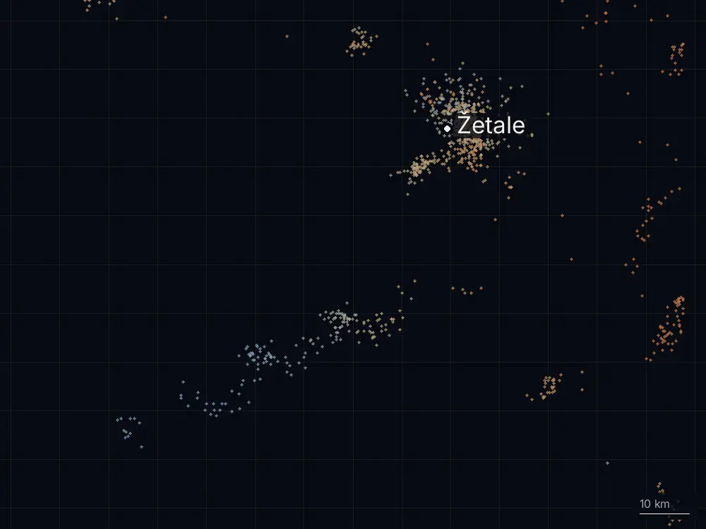Karte der Blitze bei Žetale am Dienstag, 20. Mai 2025
