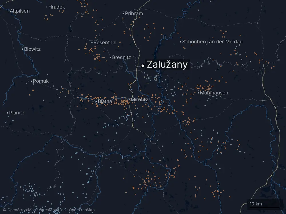 Karte der Blitze bei Zalužany am Mittwoch, 21. Mai 2025