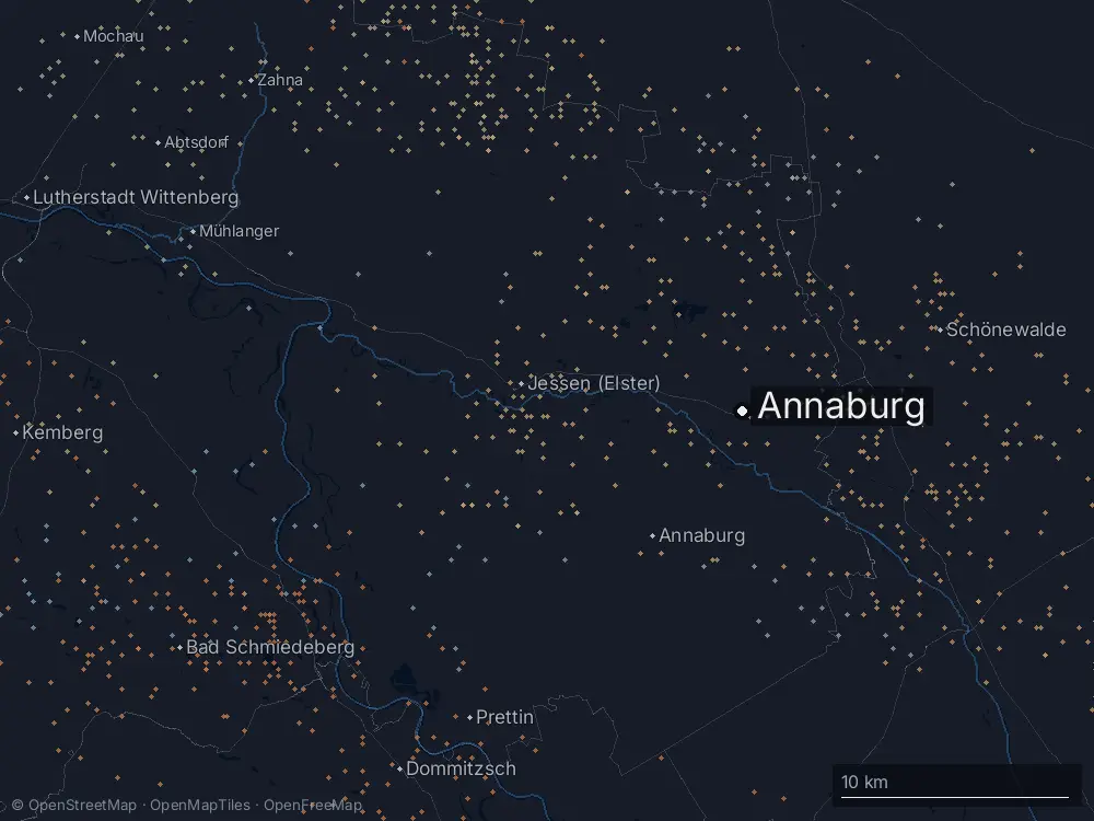 Karte der Blitze bei Annaburg am Mittwoch, 28. Mai 2025
