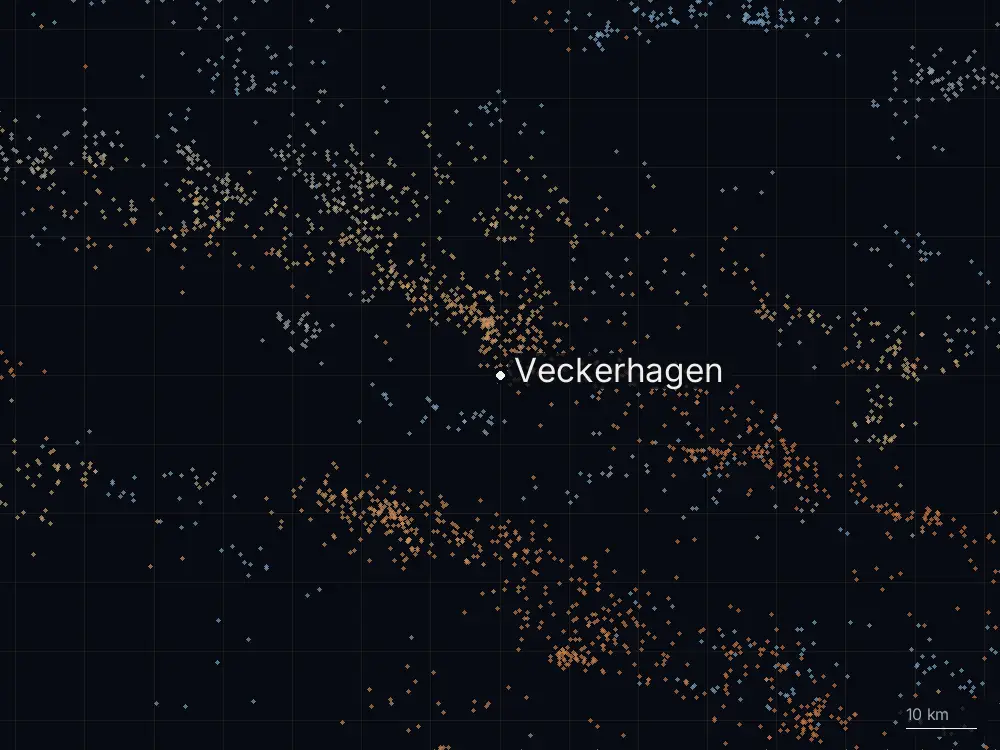 Karte der Blitze bei Veckerhagen am Mittwoch, 28. Mai 2025