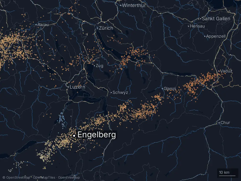 Karte der Blitze bei Engelberg am Samstag, 31. Mai 2025