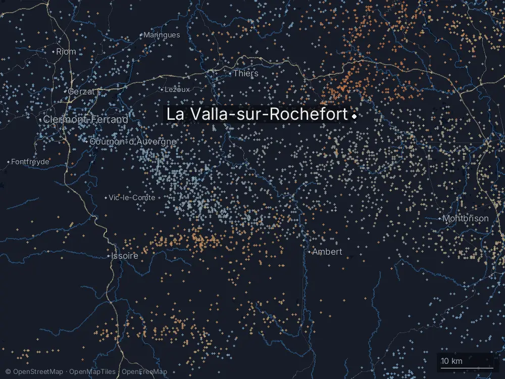 Karte der Blitze bei La Valla-sur-Rochefort am Sonntag, 1. Juni 2025