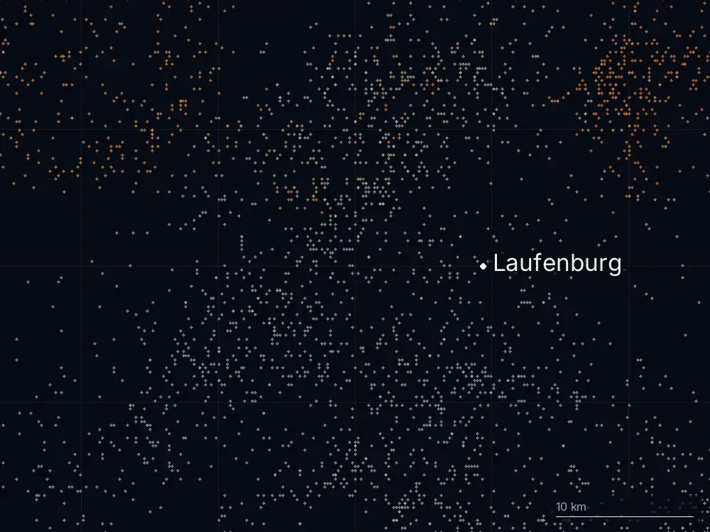 Karte der Blitze bei Laufenburg am Sonntag, 1. Juni 2025