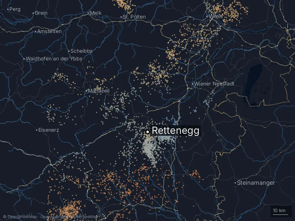 Karte der Blitze bei Rettenegg am Sonntag, 1. Juni 2025
