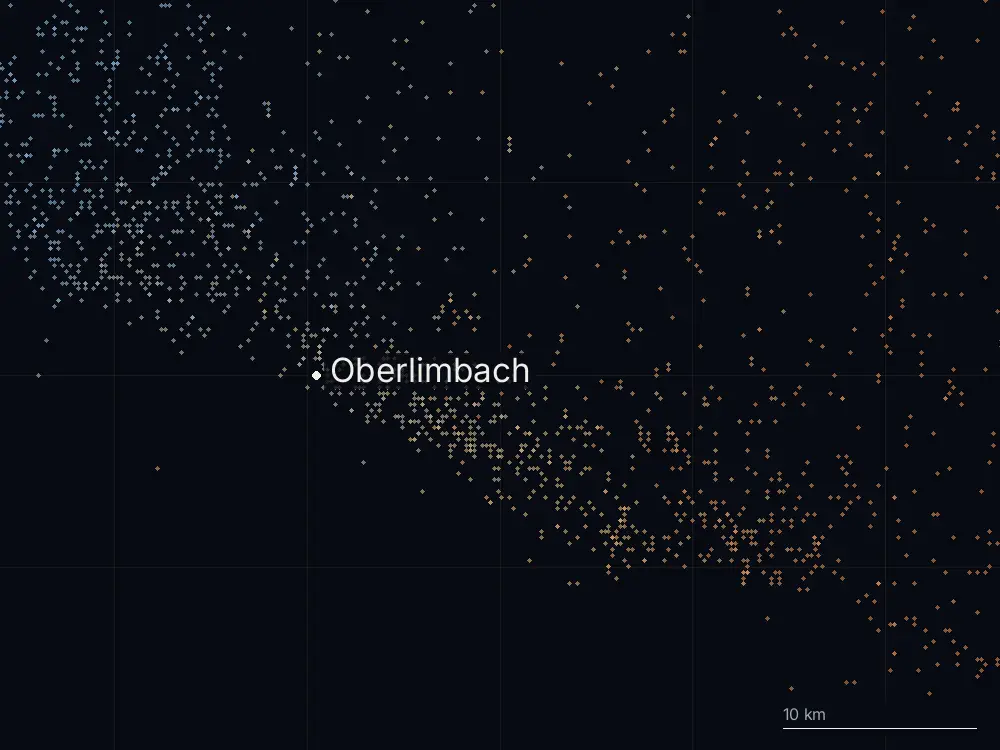 Karte der Blitze bei Oberlimbach am Dienstag, 3. Juni 2025