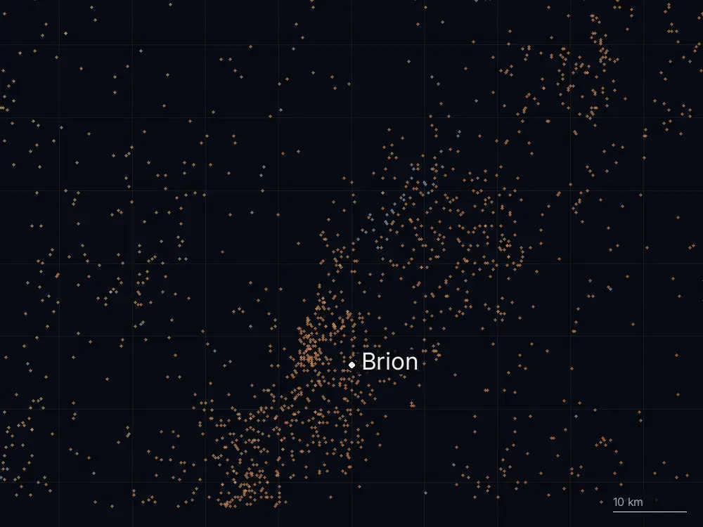 Karte der Blitze bei Brion am Mittwoch, 4. Juni 2025