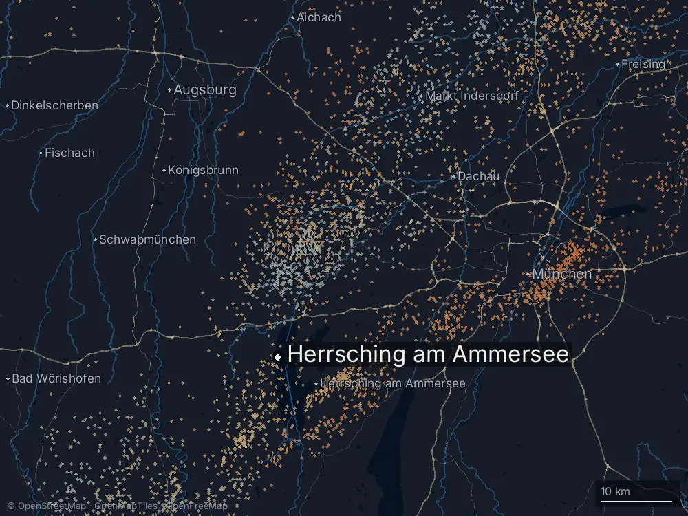 Karte der Blitze bei Herrsching am Ammersee am Mittwoch, 4. Juni 2025