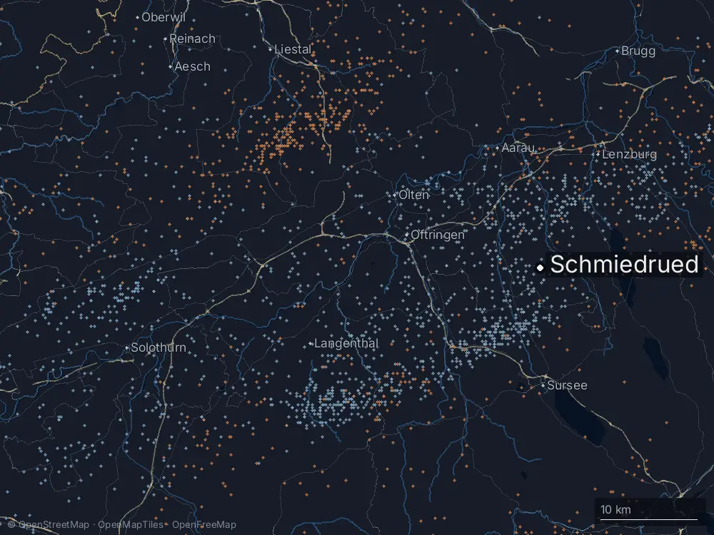 Karte der Blitze bei Schmiedrued am Mittwoch, 4. Juni 2025