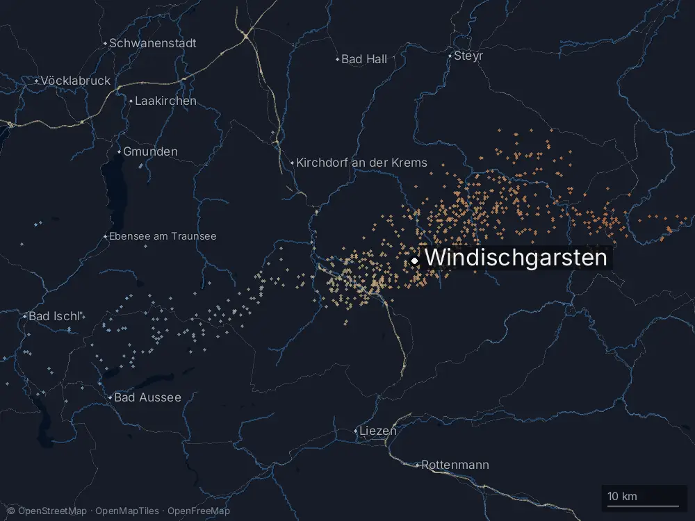 Karte der Blitze bei Windischgarsten am Donnerstag, 5. Juni 2025