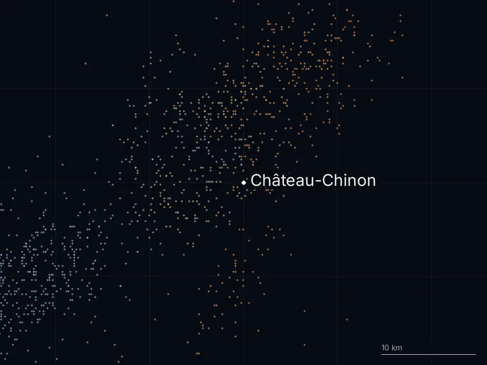 Karte der Blitze bei Château-Chinon am Samstag, 14. Juni 2025