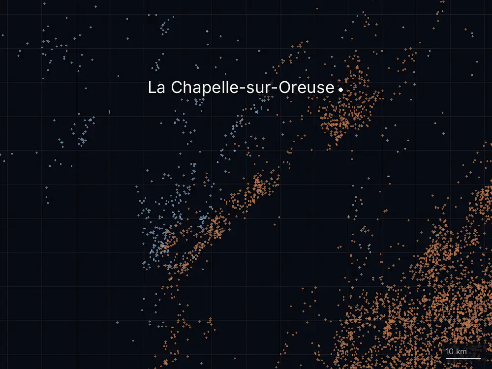 Karte der Blitze bei La Chapelle-sur-Oreuse am Samstag, 14. Juni 2025