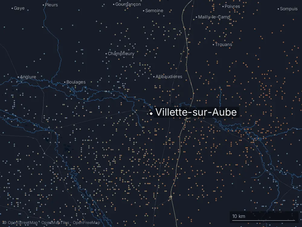 Karte der Blitze bei Villette-sur-Aube am Sonntag, 15. Juni 2025