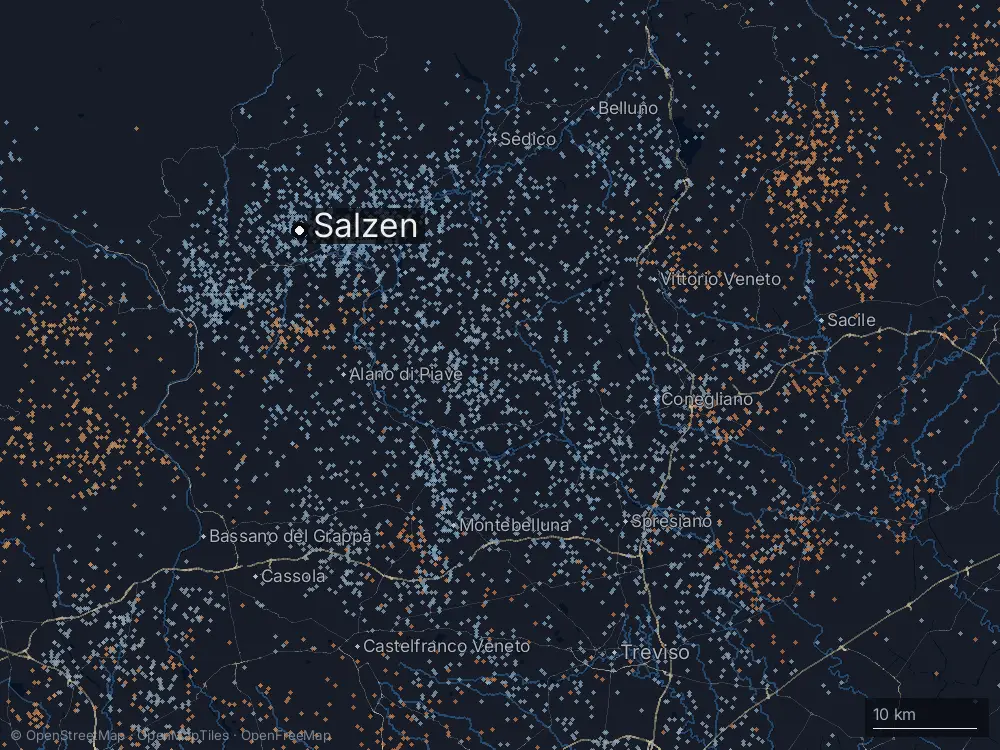 Karte der Blitze bei Salzen am Montag, 16. Juni 2025