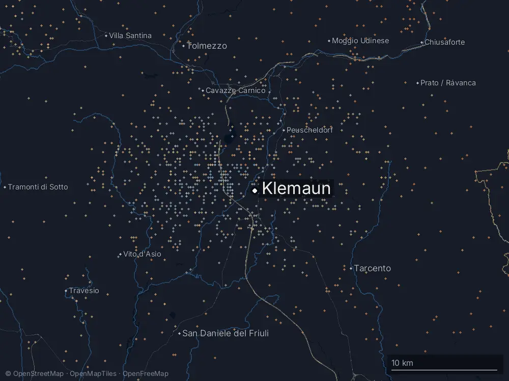 Karte der Blitze bei Klemaun am Montag, 23. Juni 2025