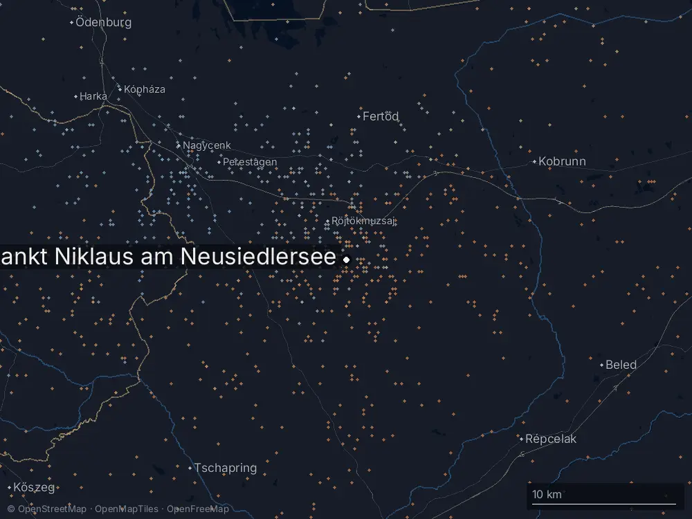 Karte der Blitze bei Sankt Niklaus am Neusiedlersee am Montag, 23. Juni 2025