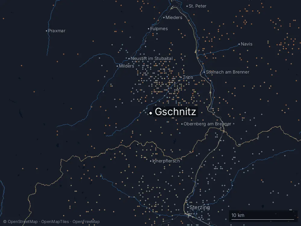 Karte der Blitze bei Gschnitz am Montag, 30. Juni 2025