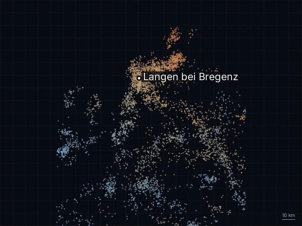 Karte der Blitze bei Langen bei Bregenz am Montag, 30. Juni 2025