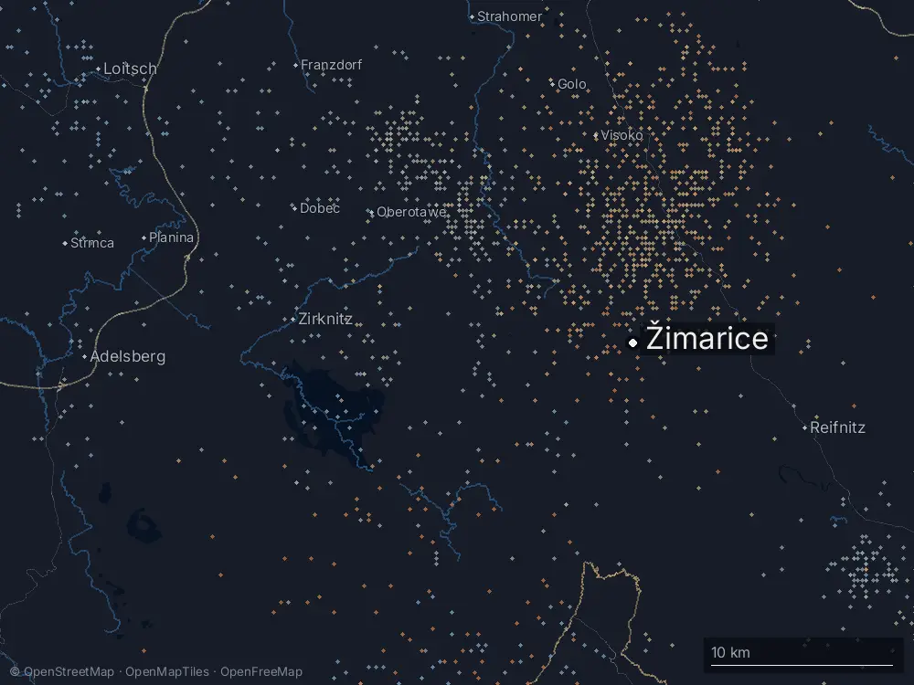 Karte der Blitze bei Žimarice am Freitag, 4. Juli 2025