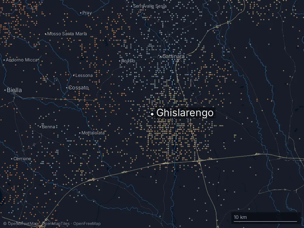 Karte der Blitze bei Ghislarengo am Samstag, 5. Juli 2025