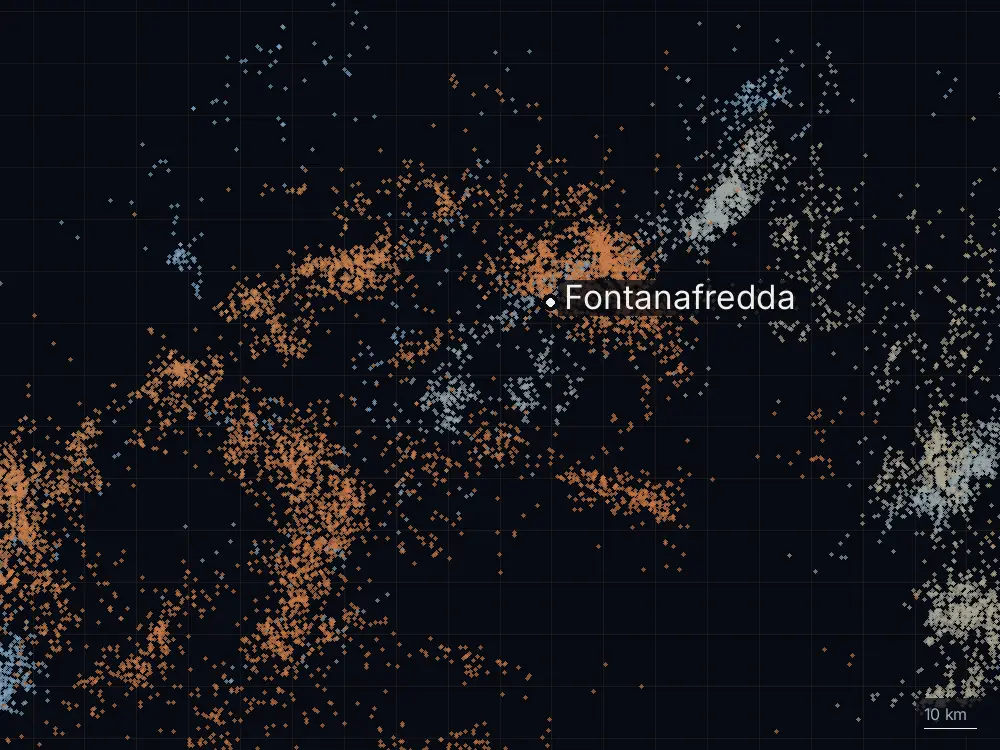 Karte der Blitze bei Fontanafredda am Dienstag, 8. Juli 2025