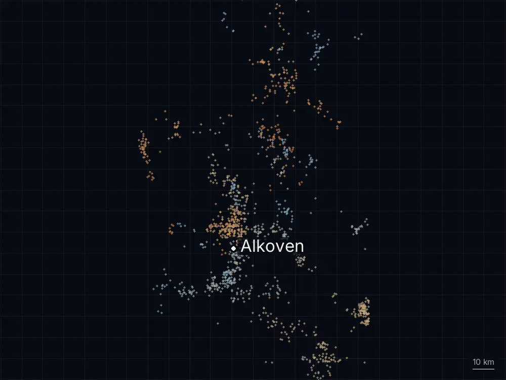 Karte der Blitze bei Alkoven am Freitag, 11. Juli 2025