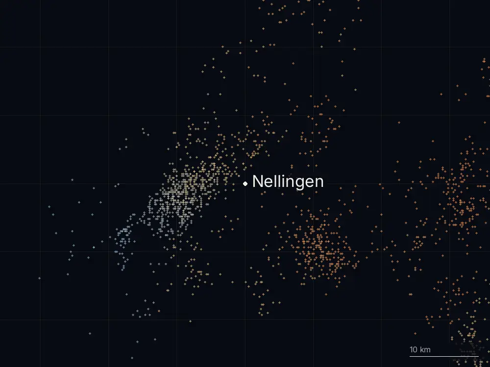 Karte der Blitze bei Nellingen am Sonntag, 20. Juli 2025