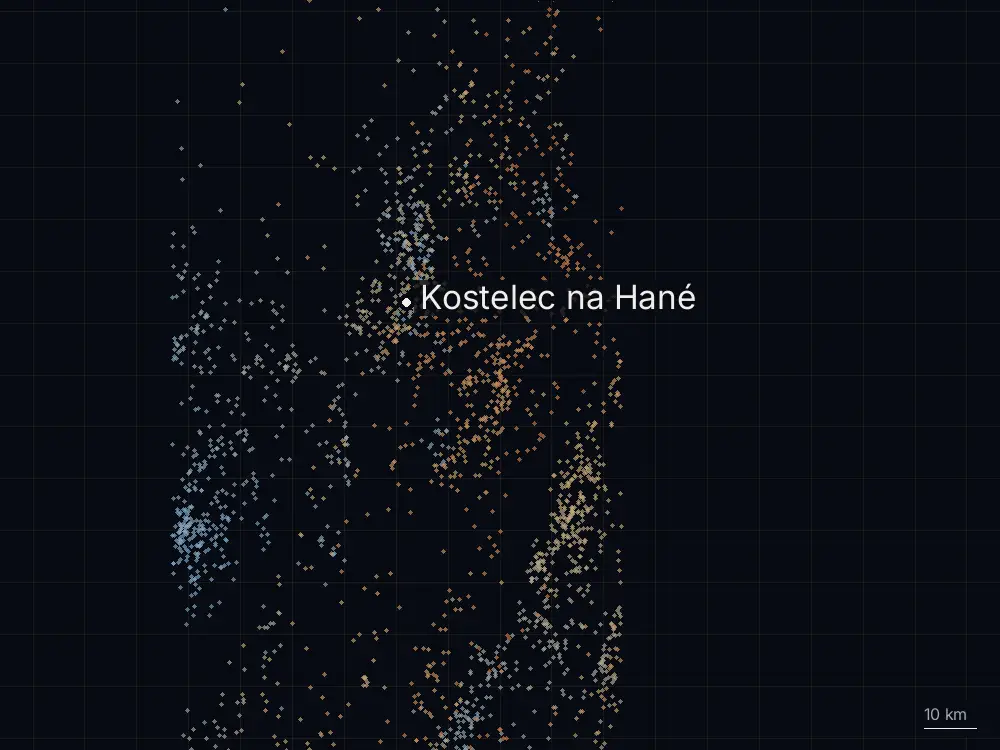Karte der Blitze bei Kostelec na Hané am Montag, 21. Juli 2025