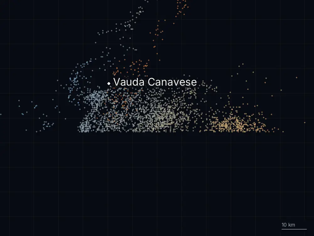 Karte der Blitze bei Vauda Canavese am Mittwoch, 23. Juli 2025