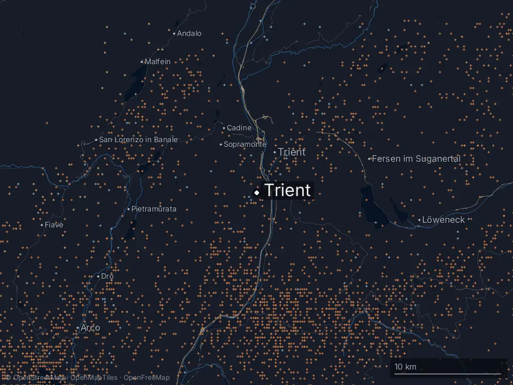 Karte der Blitze bei Trient am Donnerstag, 24. Juli 2025