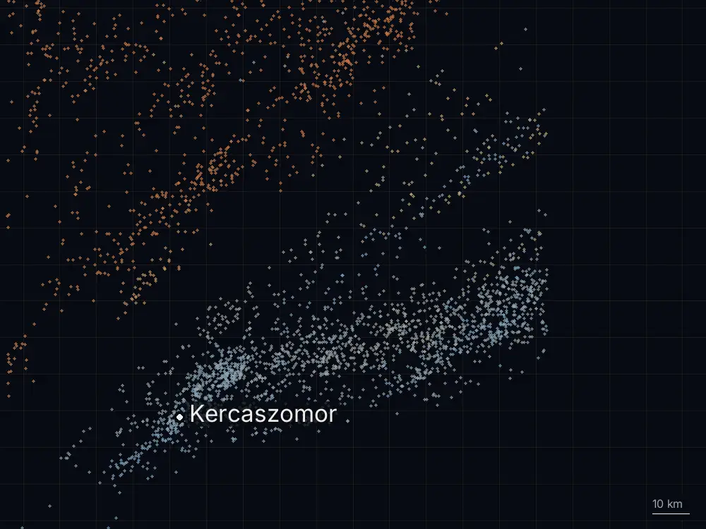 Karte der Blitze bei Kercaszomor am Samstag, 26. Juli 2025