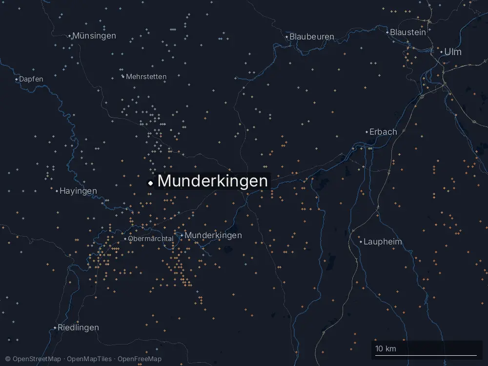 Karte der Blitze bei Munderkingen am Sonntag, 27. Juli 2025
