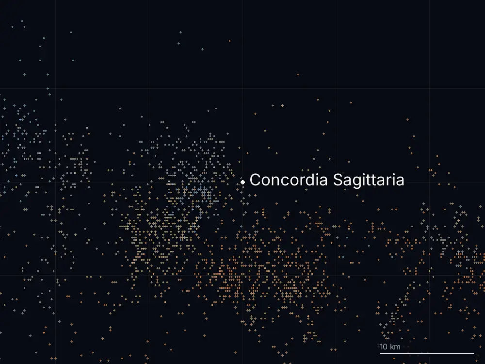 Karte der Blitze bei Concordia Sagittaria am Montag, 28. Juli 2025