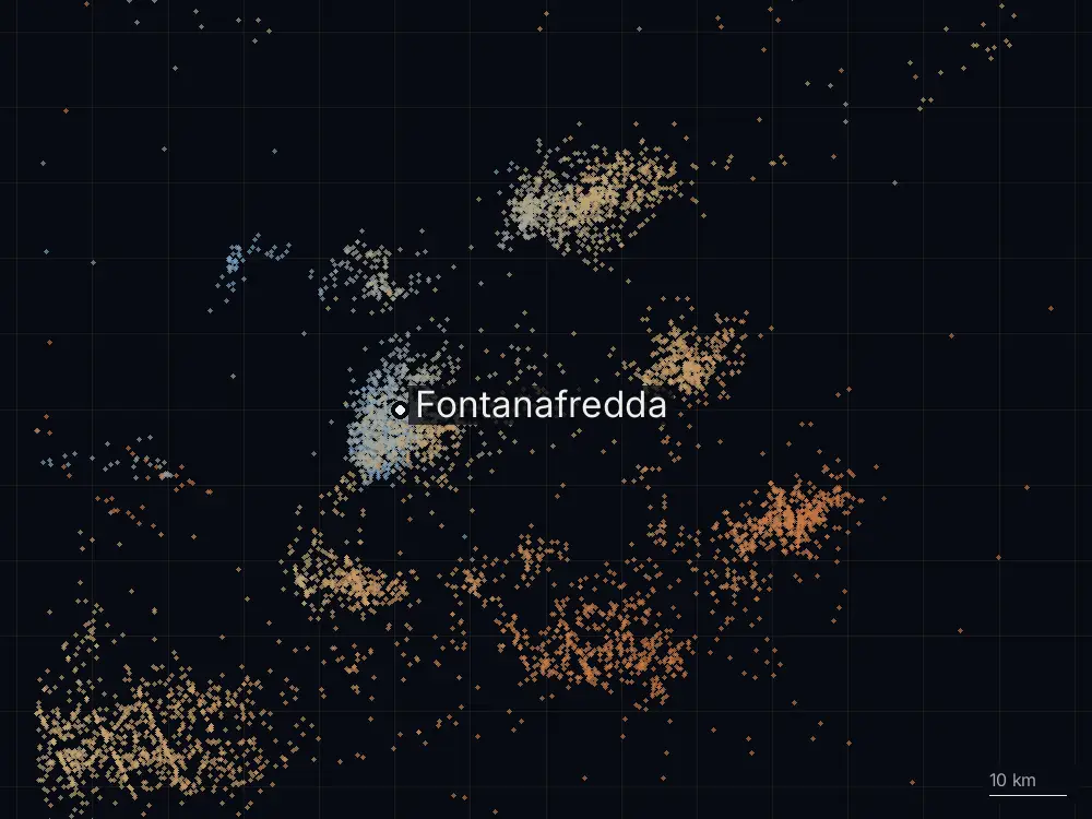 Karte der Blitze bei Fontanafredda am Freitag, 1. August 2025