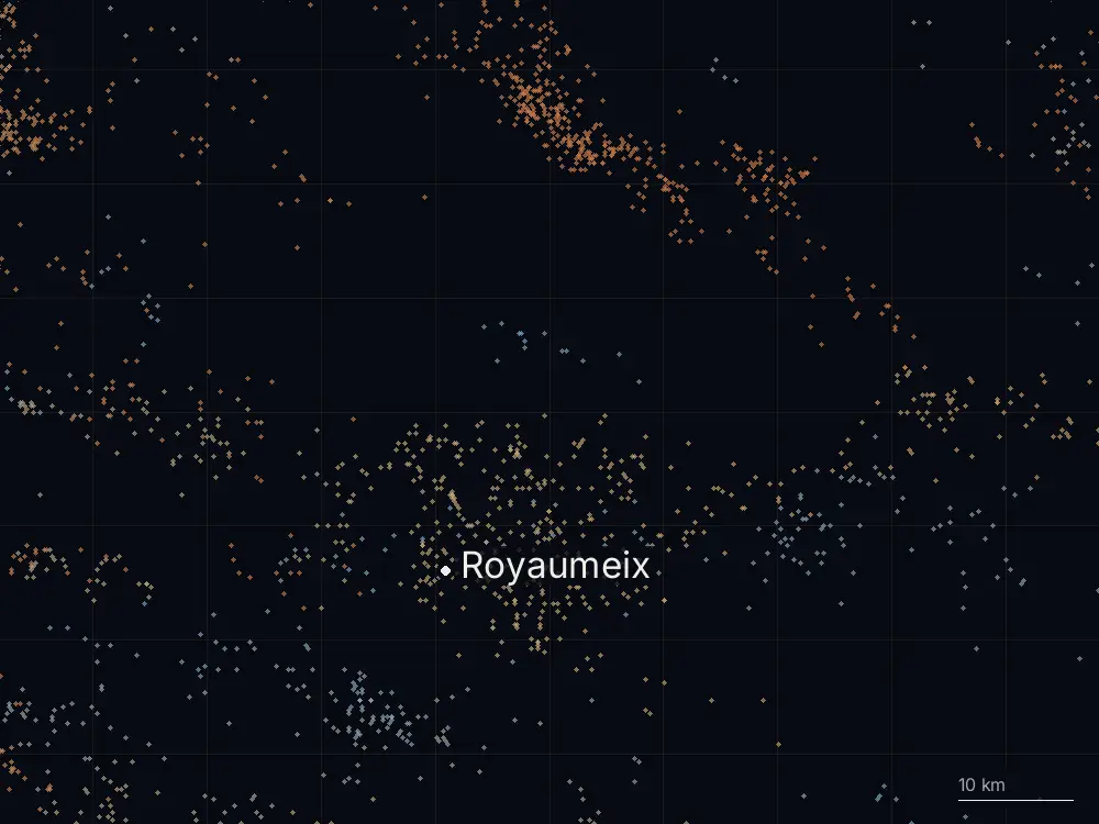 Karte der Blitze bei Royaumeix am Freitag, 1. August 2025