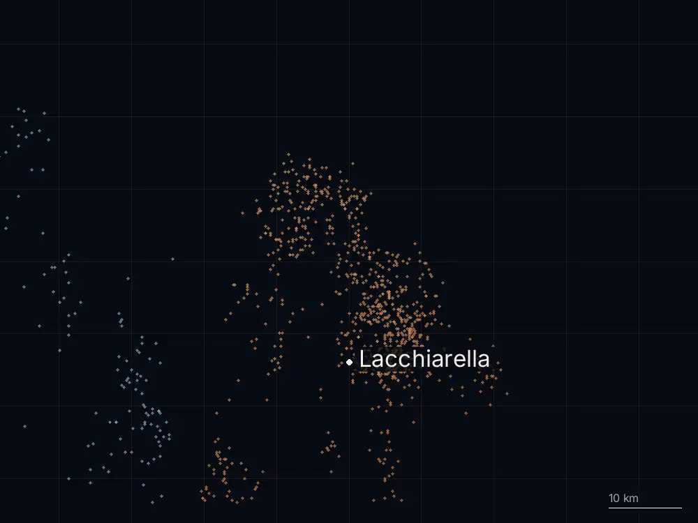 Karte der Blitze bei Lacchiarella am Samstag, 16. August 2025