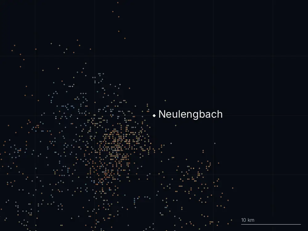 Karte der Blitze bei Neulengbach am Samstag, 16. August 2025