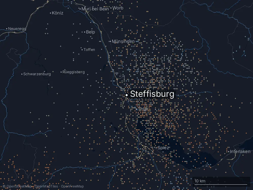 Karte der Blitze bei Steffisburg am Samstag, 16. August 2025