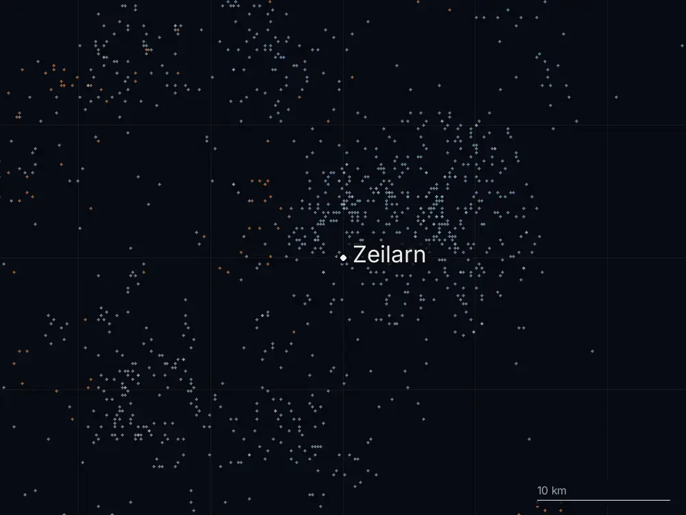 Karte der Blitze bei Zeilarn am Samstag, 16. August 2025
