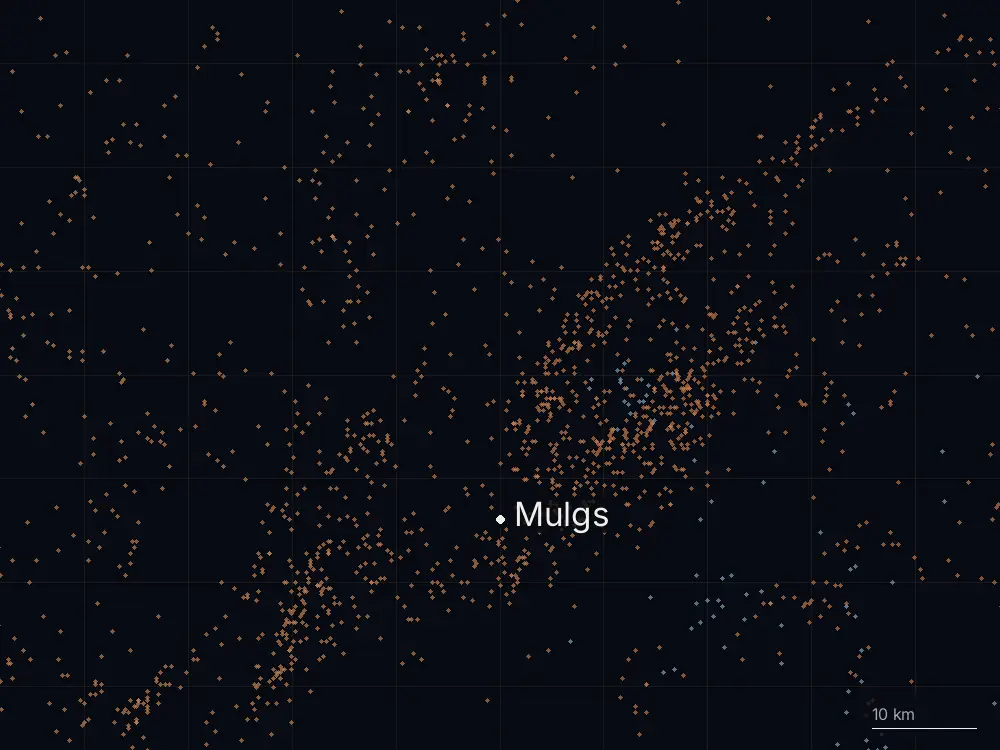 Karte der Blitze bei Mulgs am Donnerstag, 21. August 2025
